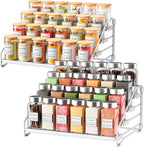 RCHYFEED 4 Tier Spice Rack Organizer, Spice Organization for Cabinet,Pantry, Countertop,Tiered Spice Rack Easy Visibility,Depth Expandable Seasoning Shelf for Kitchen Cabinet Organizer,Silver,2 PACK