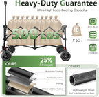 46" L Collapsible Foldable Extended Wagon, 500LB Weight Capacity with 280L Heavy Duty Folding Cart,Utility Wagon with All-Terrain Beach Wheel & Drink Holders,Gray