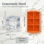 KitchFort® Large Silicone Ice Cube Tray (3-Pack), Easy Release 2" Big Ice Cubes - Cocktail, Whiskey Ice Cubes Mold - Ice Trays for Freezer with Lid - Stackable Silicone Ice Tray - Orange
