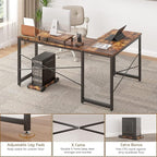 Computer Desk, L Shaped Desk with Large Desktop, Corner Desk with Monitor Stand PC Laptop Table Computer Workstation for Home Office (Rustic Brown)