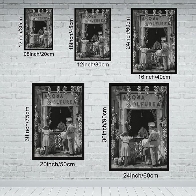 UXCBIA Italian Lemonade Seller, Streets of Naples 1940s, Black And White, Vintage Poster Canvas Poster Bedroom Decor Sports Landscape Office Room Decor Gift Black Frame 24x36in(60x90cm)