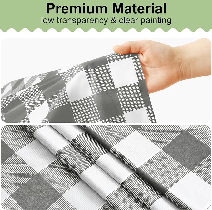 10 Packs Buffalo Disposable Table Cloth, 54 x 108 Inch Waterproof Plastic Tablecloth, Rectangle Grey and White Checkered Table Covers for Picnic, Birthday, Party, Back to School