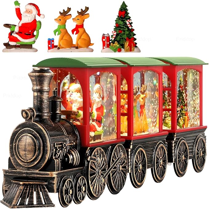 Christmas Snow Globe Train Santa Claus Reindeer Gifts Tree Classic Relief Texture Battery Powered LED Glitter Christmas Decorations Indoor
