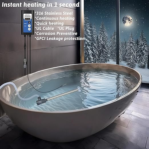 1500W Immersion Water Heater Portable Electric Hot Tub and Pool Submersible Water Heater with Temp Control, GFCI for Bathtubs, Baptistry, spa tub, Above Ground Pool, Inflatable Pool & Bucket