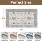 AMOAMI-Vintage Area Rug 3x5 Grey Rugs for Living Room-Soft Washable Rug Non Slip Entryway Rug Indoor Vintage Throw Accent for Bedroom Laundry Room Dining Bathroom Bedside