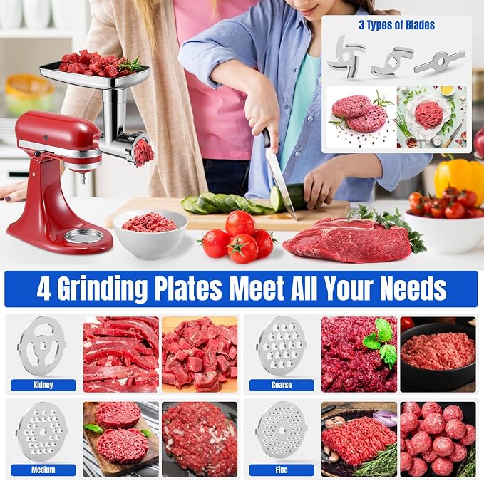 Stainless Steel Meat Grinder Attachments for KitcheAid Mixers | Meat Grinder, Sausage Stuffer, Perfect Grinder Attachment, Dishwasher Safe