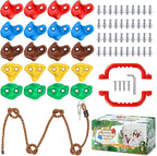TOPNEW 20 PCS Rock Climbing Holds for Kids, Rock Wall Holds with 6.56 Ft Climbing Rope and 2 Handles, Rock Wall Climbing Kit for Indoor and Outdoor Playset - Includes Mounting Hardware