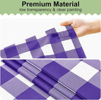 4 Packs Buffalo Disposable Table Cloth, 54 x 108 Inch Waterproof Plastic Tablecloth, Rectangle Purple and White Checkered Table Covers for Picnic, Birthday, Party, Back to School