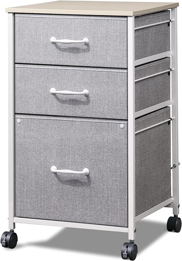 DEVAISE Mobile File Cabinet, Rolling Printer Stand with 3 Drawers, Fabric Vertical Filing Cabinet fits A4 or Letter Size for Home Office, Light Grey