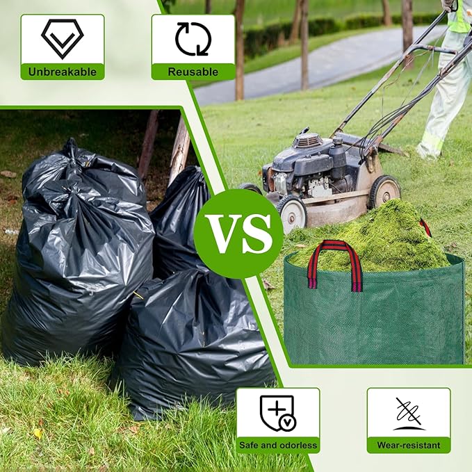 Reusable Yard Waste Bags, 72 Gallons Leaf Bags with Reinforced Handles,Heavy Duty Garden Waste Bag,Collapsible Trash Bag for Lawn Debris Leaves Grass Clippings(3 Packs)