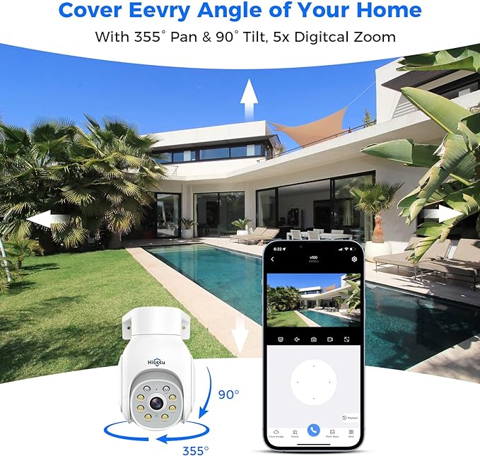 Hiseeu Security Camera Wireless Outdoor, 5MP Color Night Vision WiFi Surveillance Camera Pan/Tilt with Motion Detection/Siren/Light Alarm, 2-Way Audio, IP66 Weatherproof, No Monthly Fee, 2PCS
