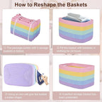 Shelf Baskets for Organizing, Woven Storage Basket for Shelves，Cotton Rope Storage Bins for Toys Books, Nursery Towel Baskets for Classroom, 14.96"X9.8"X8.85", 3-Pack Pastel Rainbow