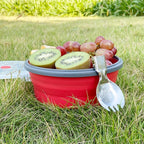 CCyanzi 1200ml Collapsible Camping Bowl Silicone Food Storage Container with Lid and Foldable Stainless Steel Fork Spoon, for Picnic, Travel, Camping, RV, Fridge and Microwave Bowls