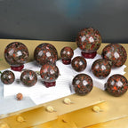 JIC Gem Brazilian Red Agate Crystal Sphere Gemstone Sphere Red Crystal Ball with Display Stand Home Decor Meditation Grid Energy Balance (50-60mm)