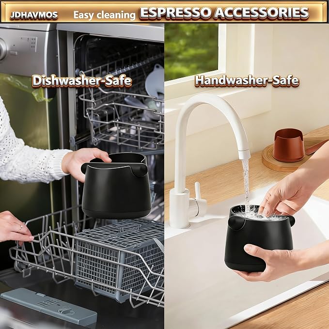 5-Inch Espresso Knock Box, Holds 15+ Coffee Pucks with Barista Towels, Removable Knock Bar & Anti-Slip Base, Espresso Machine Accessories for Home/Office (Modern Black)