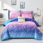 Purple Glitter Comforter Set Full/Queen Size for Girls, Sparkle Galaxy Twinkle for Kids Teen,3 Piece Blue Purple Pink Ombre Pastel Bedding Set 2 Pillow Cases(Purple,Queen),(3-Piece)