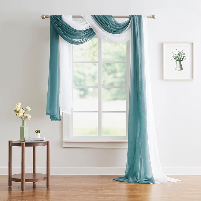 Warm Home Designs 55 x 144 Dusty Blue Sheer Window Scarf. AM D Blue 144" | Sheer Window Scarves Valances are Great As Wedding Arch Draping Fabric, Bed Canopy Or for Decorative Project.