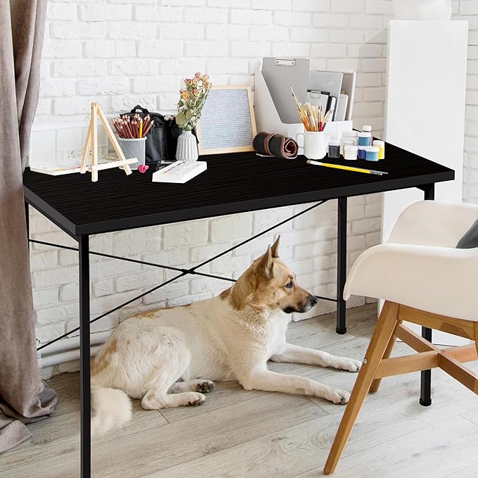 YSSOA Computer Desk Home Office Work Study Writing Modern Simple Table with Headphone Hooks, 32 Inch, Basic Black