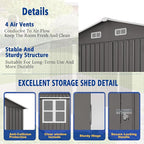 10x8 FT Outdoor Storage Shed with Window, Metal Sheds & Outdoor Storage with Lockable Door and 4 Vents, Outside Storage Shed Waterproof for Backyard, Garden, Patio, Gray