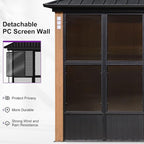 PURPLE LEAF 12' X 16' Patio Hardtop Gazebo Double Top Outdoor Screen House Aluminum Solarium Backyard Sun Room with Detachable Windows and 24 Solar String Light