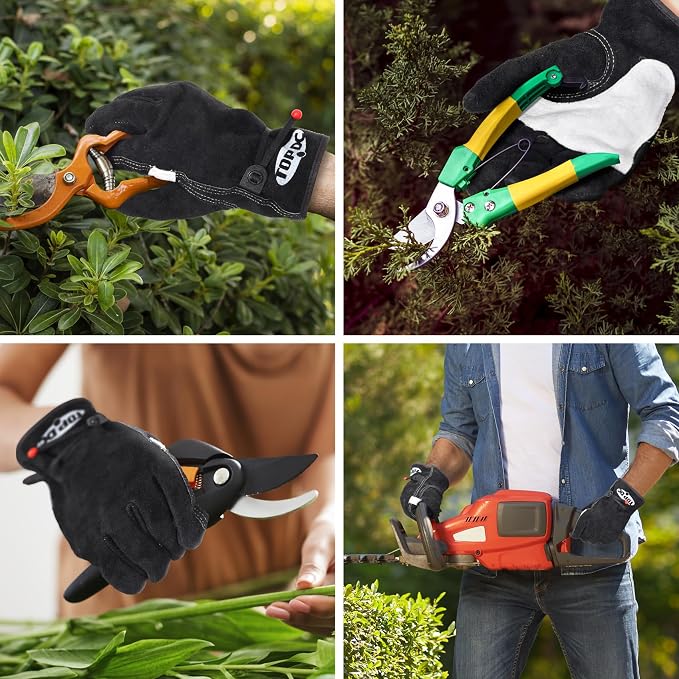 TOPDC Leather Work Gloves for Men or Women, Cowhide Leather Gloves for Gardening, Tig/Mig Welding, Chainsaw, Farm, Ranch, Reinforced Palm, Adjustable Cuff, Cotton Lining, Firm Grip & Durable, L