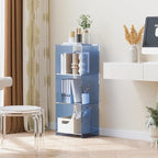 Acrylic Bookcase, 3 Tier Clear Floor Standing Bookshelf, 31.5 inch Tall Display Cube Storage Shelf Home Decor Furniture for Home, Office, Living Room, Bedroom - Transparent Blue
