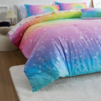 Btargot 6 Piece Tie Dye Constellation Comforter Set Bed in A Bag, Galaxy Rainbow Stars Pattern Bedding Set for Boys Girls Teen, Queen Multi