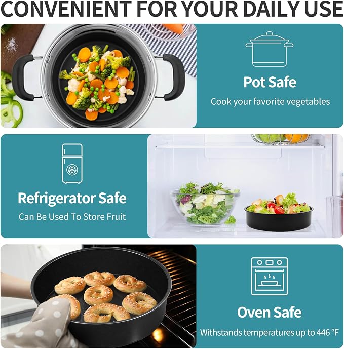 P&P CHEF 4/6 / 8 Inch Cake Pan Set of 3, Non-Stick Round Cake Pans | Round Cake Tins for Tier Smash Cakes, Baking Pans Set & Essential Bakeware, Stainless Steel Core & Leak-Proof