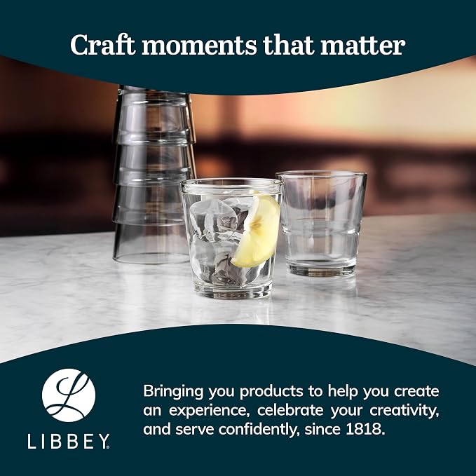 Libbey 15790 Restaurant Basics Stacking 9 oz Pint Glasses Set of 12, All Purpose Heavy Duty Glasses, Durable and Dishwasher-Safe Glass Drinkware