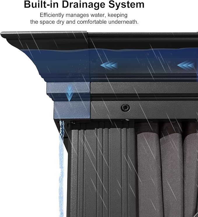 PURPLE LEAF 12' X 16' Permanent Gazebo with Light Hardtop Roof for Outdoor Lawn and Garden Pavilion Grey