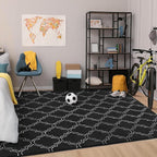 Chicrug Shag Geometric 6x9 Area Rug for Living Room, Large Modern Memory Foam Indoor Carpet, Fluffy Rug for Bedroom Bedside Room Decor for Family Girls Kids Nursery, Black/White