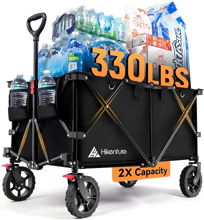 Hikenture Collapsible Wagon - 330LBS Capacity, Extra Large Foldable Wagon with All-Terrain Wheels, Utility Beach Cart for Outdoor Garden