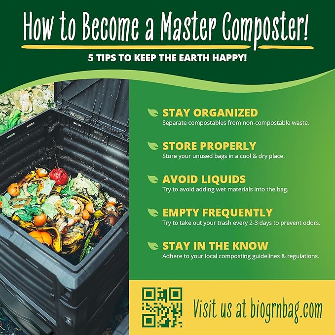 2.6-3 Gallon Compostable Trash Bags Drawstring 50 Bags Extra Thick 1 Mil 11.36 Liter Small Biodegradable Trash Bags for Kitchen Countertop Bin ASTM D6400, US BPI and OK Compost Home Certified
