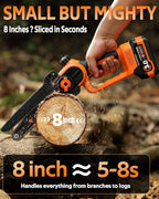 8-INCH Mini Chainsaw Cordless, [3.0AH] Battery Powered Electric Chain Saw, Handheld Small Hand Saw for Wood Cutting Tree Trimming Branch Cutter [Auto Oiler] [Tool-Free Tensioner] [Brushless]