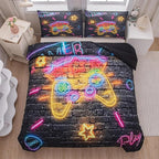Boys Full Size Bedding Set, Gaming Comforter Sets for Boys, Gamer Bedding Sets for Boys Teens, Neon Kids Bedding Set, Gaming Room Decor for Boys Bedroom(1 Comforter +2 Pillowcases)