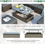 5 Pieces Patio Furniture Sets All Weather Wicker Rattan Sectional Sofa Outdoor Conversation with Adustable Backrest, Cushions, Ottomans and Lift Top Coffee Table for Poolside, Garden, Backyard