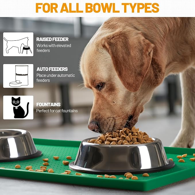 Hubulk Dog Feeding Mat,100% Waterproof Food Grade Silicone Pet Food and Water Bowl Placemat,Dishwasher, High Raised Edge to Prevent Spills,Nonslip Tray to Stop Messes on Floor（32"x24"x1.0",Hunter）