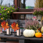 NEEDOMO Fall Decorations for Home, 2 Pcs 15'' Fall Lantern Indoor Outdoor Thanksgiving Decor, Vintage Metal Hanging Candle Holders with Fall Teardrop Wreath and LED Candle for Patio, Porch, Table