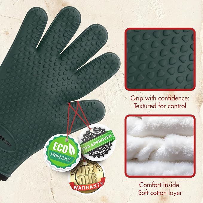 KITCHEN PERFECTION XL Silicone Griddle Gloves - Heat Resistant Oven Mitts | Waterproof, 5-Finger Design For A Better Grip, Best Griddle Grilling Accessories, Compatible with Blackstone, Weber & More