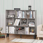 LEYAOYAO 10 Cube Bookshelf,3 Tier Modern Wide Bookcase with Legs,Mid-Century Wood Bookshelves Storage，Retro Grey Large Book Case,Freestanding Organizer Display Shelf for Bedroom,Living Room,Office