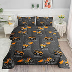 Datura home Construction Truck Comforter Set for Boys Kids Children,Machinery Excavators Vehicles Tractor Bedding Set with 1 Comforter and 2 Pillowcases(Brown Truck Twin) Twin 68x86''
