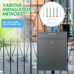 Yaocom Locking Mailbox with Key for Outdoor 18 x 15 x 7 Inches Large Wall Mount Mail Box with Lock Security Mail Drop Metal Collection Boxes Hanging Secure Postbox(Dark Gray)