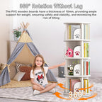 LEYUKEJI 360°Rotating Bookshelf 3-Tier Large Capacity 18" Diameter Kids Bookshelf PVC Plastic Display Cabinet,Corner Bookcase Space Saving Round Spinning Storage Rack With Small Silicone Hammer,White