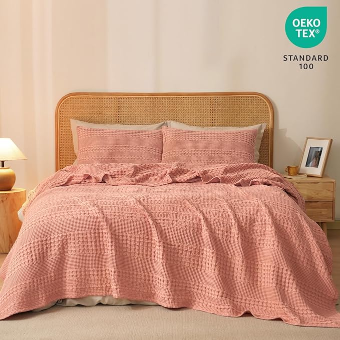 PHF 100% Cotton Waffle Weave Blanket Twin Size, Soft Lightweight Breathable Cozy Summer Blankets for Bed, Luxury Aesthetic Woven Bedding for Home Decor, 66"x90", Canyon Clay