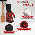 BBQ Grill Gloves, 1472°F Extreme Heat Resistant Grilling Gloves Non-Slip Oven Mitts Potholder, Perfect for Barbecue, Cooking, Baking, Fireplace, Smoker - 2 Pair (Red and Black)