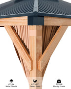 GAOMON Hardtop Spruce Wood Gazebo 12'x20', with Double Roof of Metal Sheets, 4.7'' Heavy Duty Poles, Gray Net, and Curtain, Permanent Building for Patio, Deck, Backyard, Lawn, and Garden, Khaki