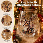 Christmas Wine Glasses, 12oz Stemless Holiday Glassware with Festive Style (Christmas Wreath (A))
