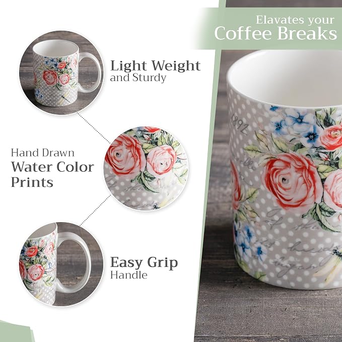 Maison d' Hermine Coffee Mug with Handles Tea Cups (12 Ounce, Pack of 1) | Fine Bone China Coffee Mugs for Hot Beverages Cappuccino Latte Home Restaurant Hotel Spring Summer -Champ De Mars - Dotty