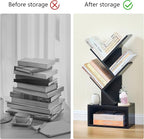 Hoctieon 3 Tier Tree Bookshelf, Small Bookcase with Drawer, Desktop Book Shelf, Display Floor Standing Storage Shelf, Book Organizer Shelves for Home Office, Black