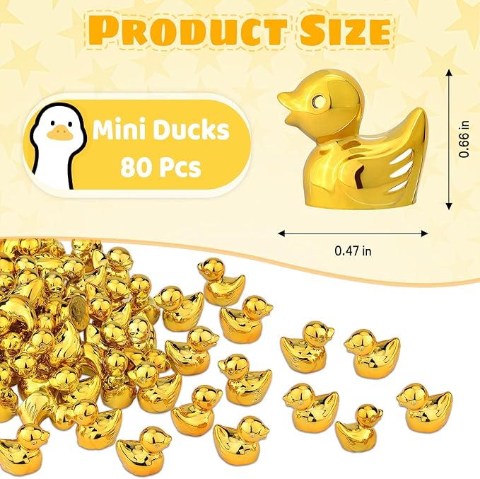 80Pcs Mini Golden Duck Statue Golden Duck Figurines Micro Garden Landscape Dollhouse Cake Decoration Potted Plants DIY Craft Charms for Party Gift